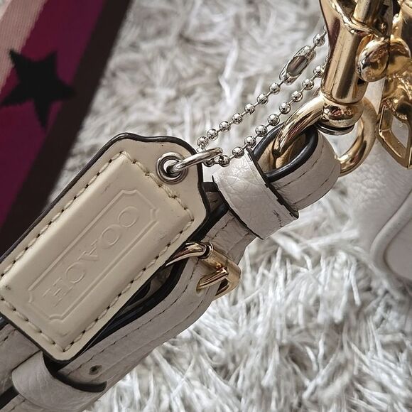 Coach Chalk Crossbody Bag Gold Tone Double Zipper Guitar Strap Womens Purse - Picture 8 of 16